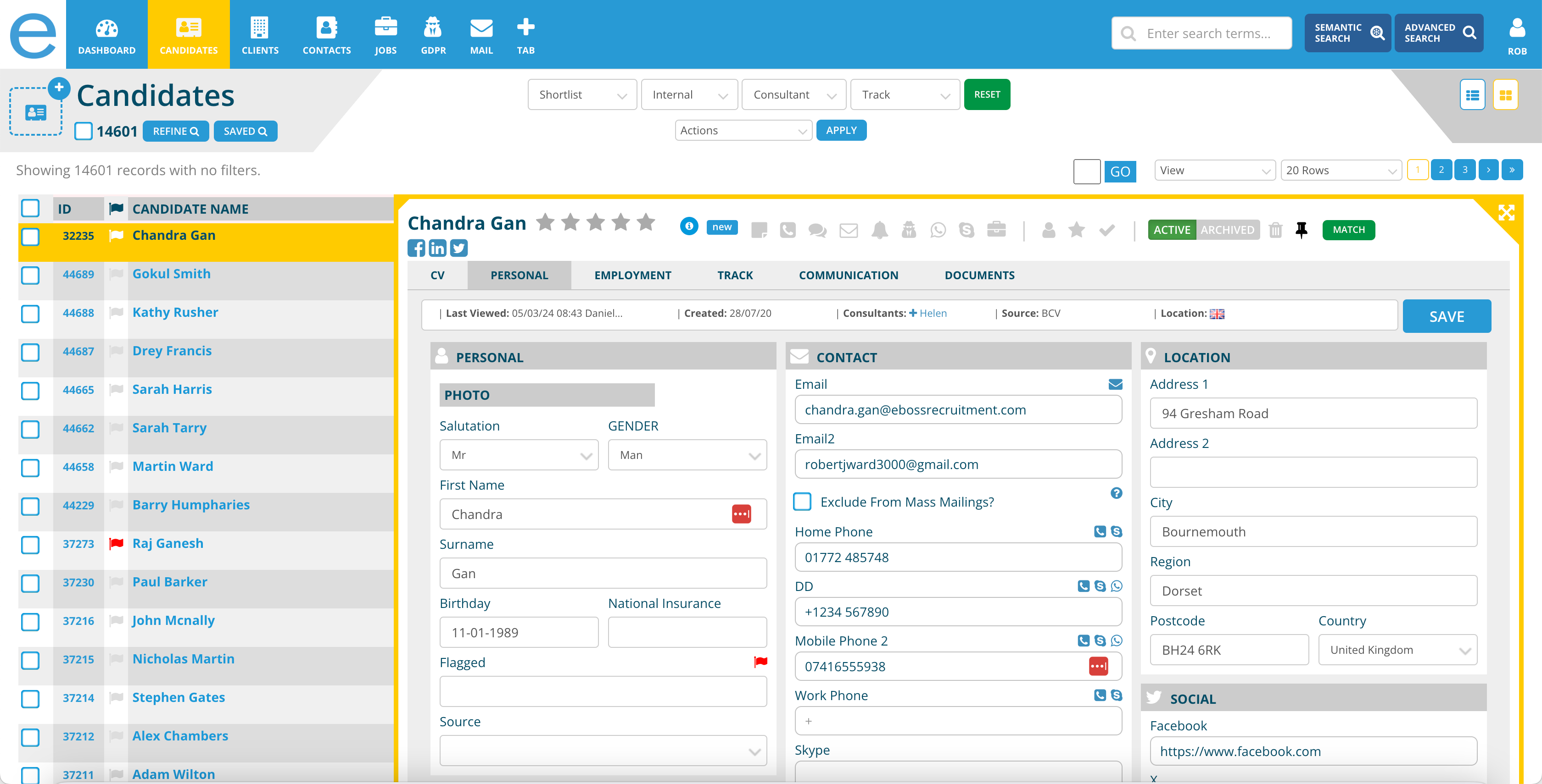 Candidate profile screenshot