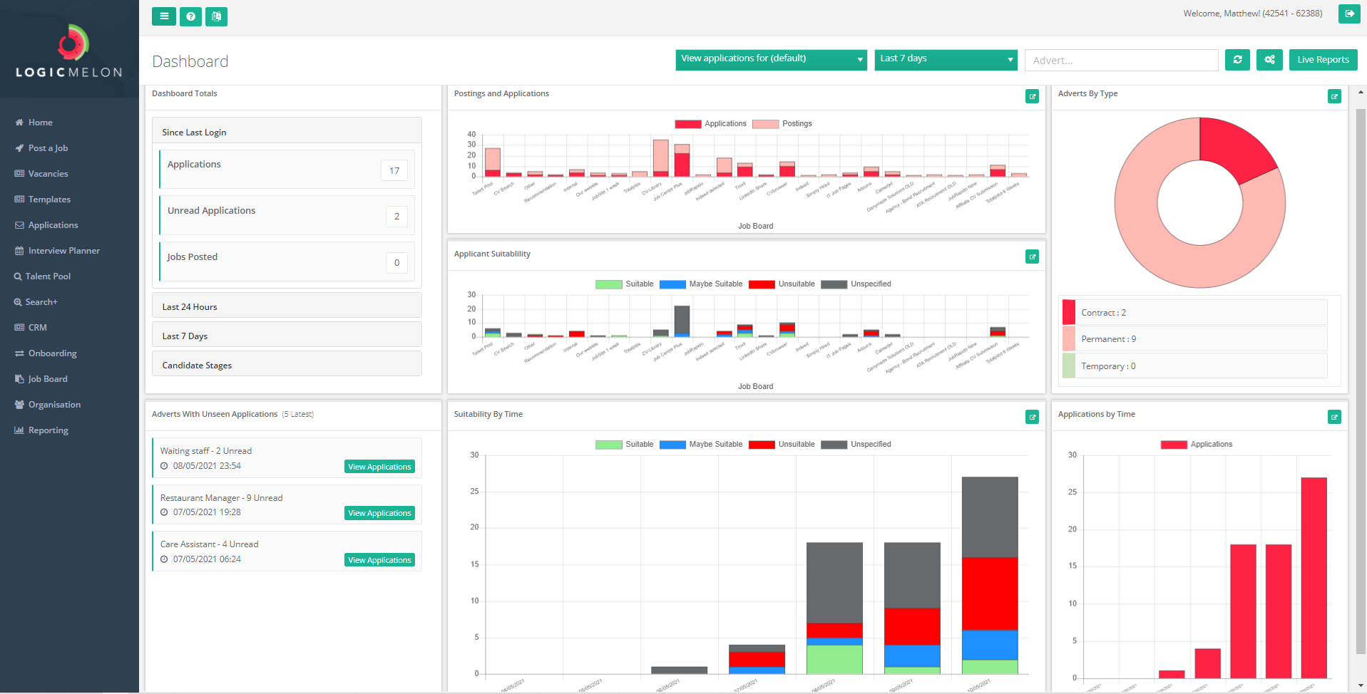 Recruiter dashboard homepage screenshot