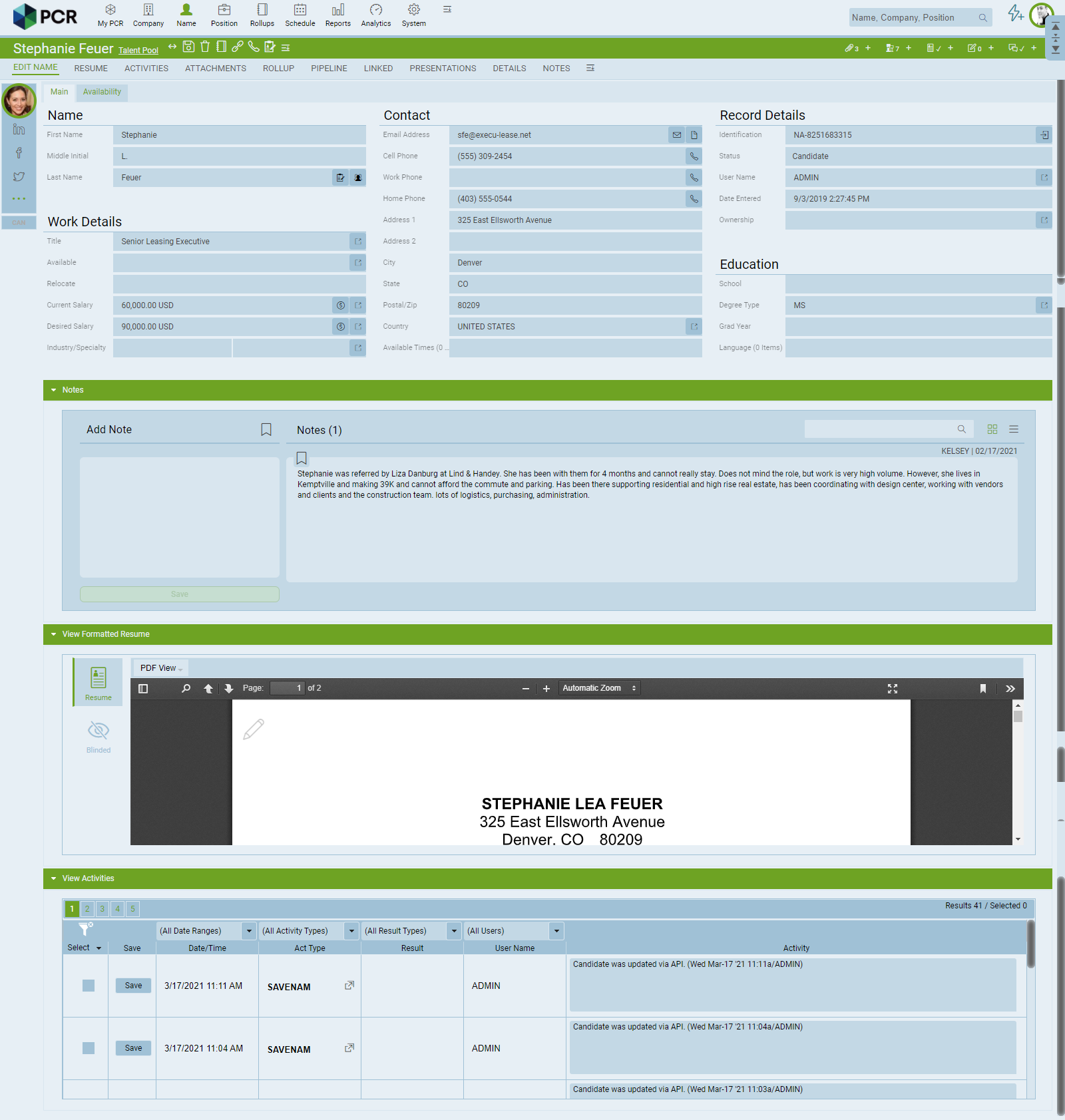 Candidate profile screenshot