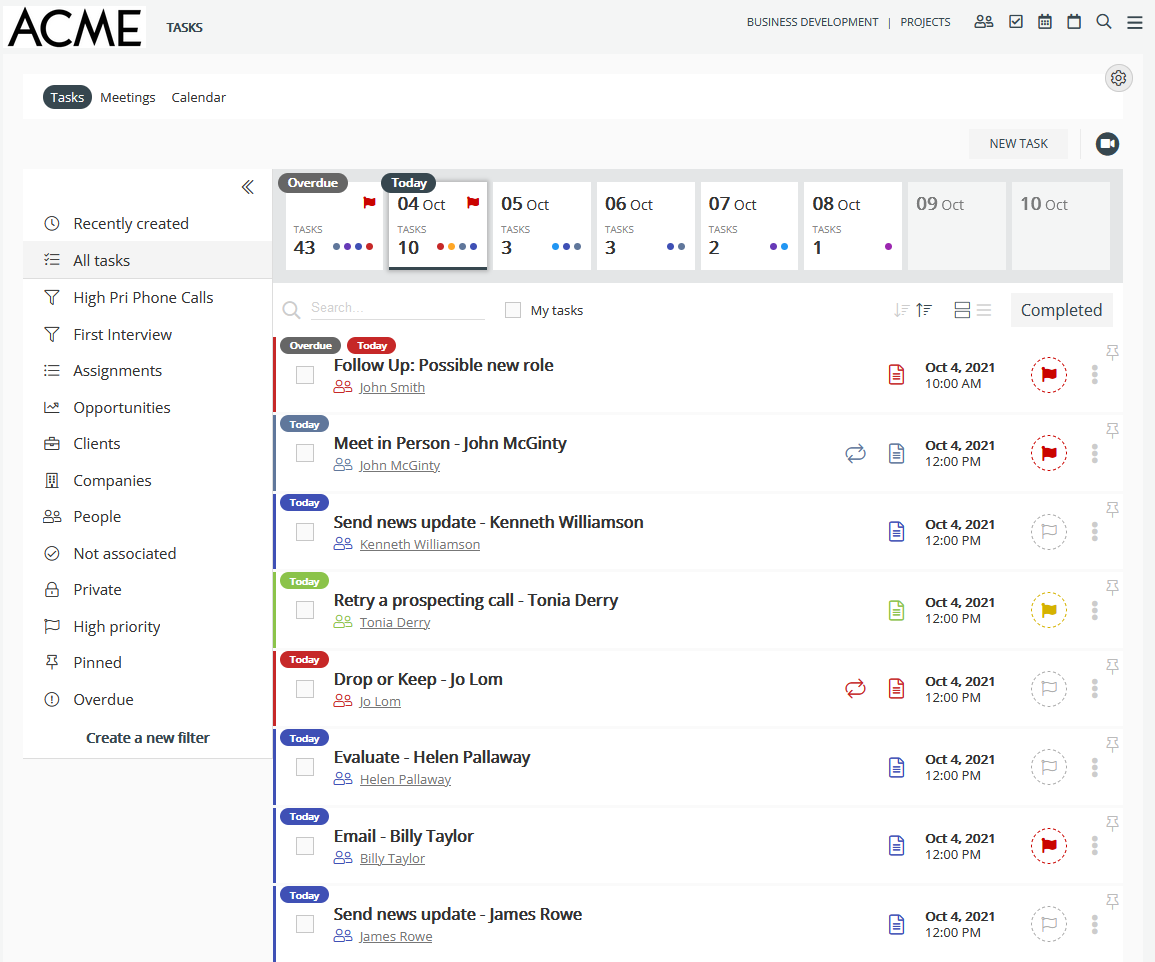 Recruiter dashboard homepage screenshot
