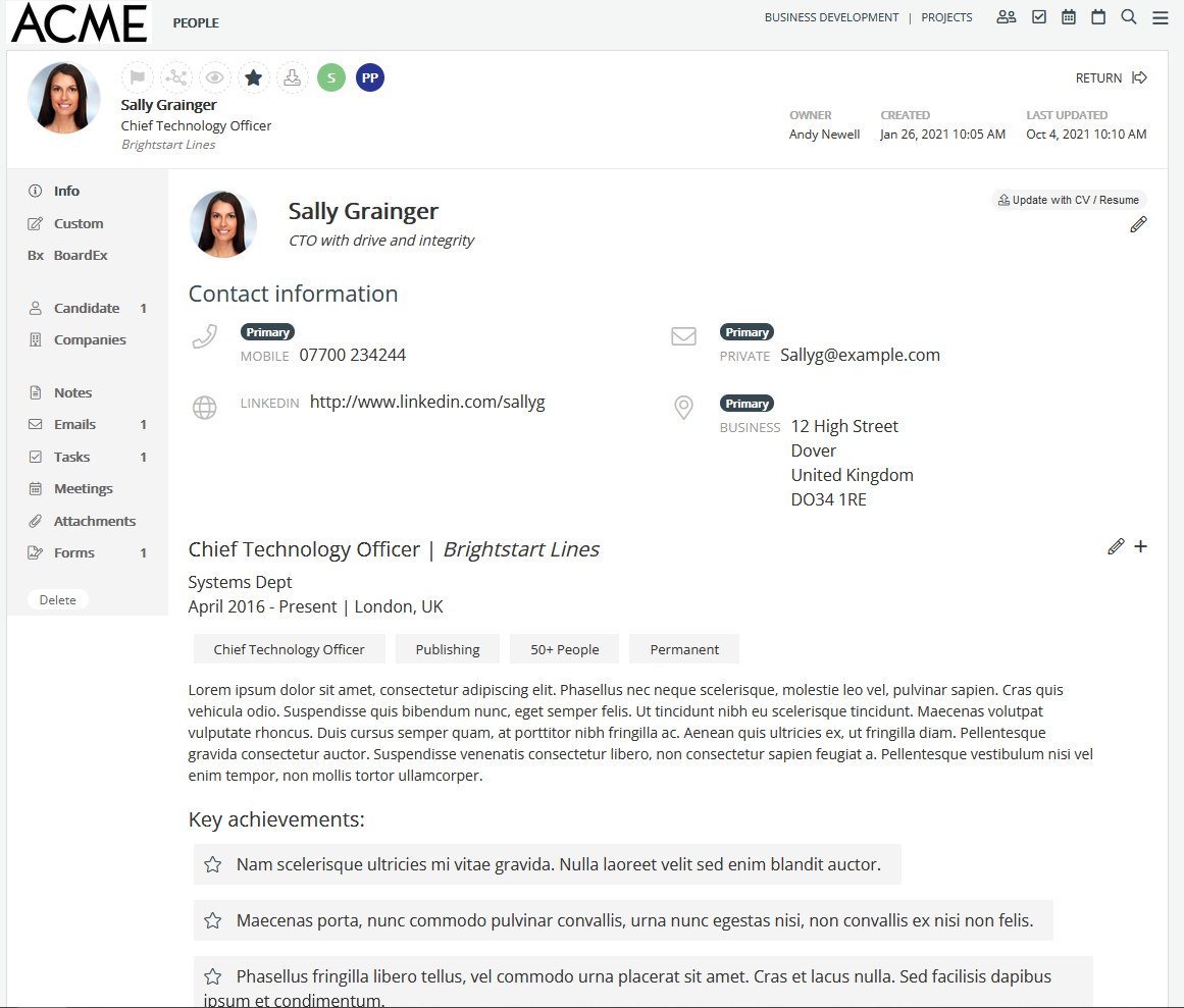 Candidate profile screenshot