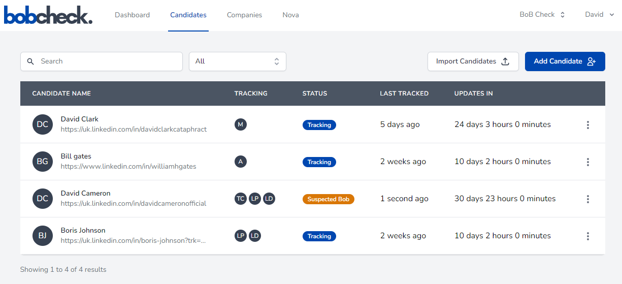 Candidate profile screenshot
