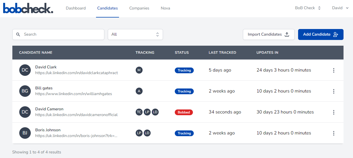 Applicant list screenshot