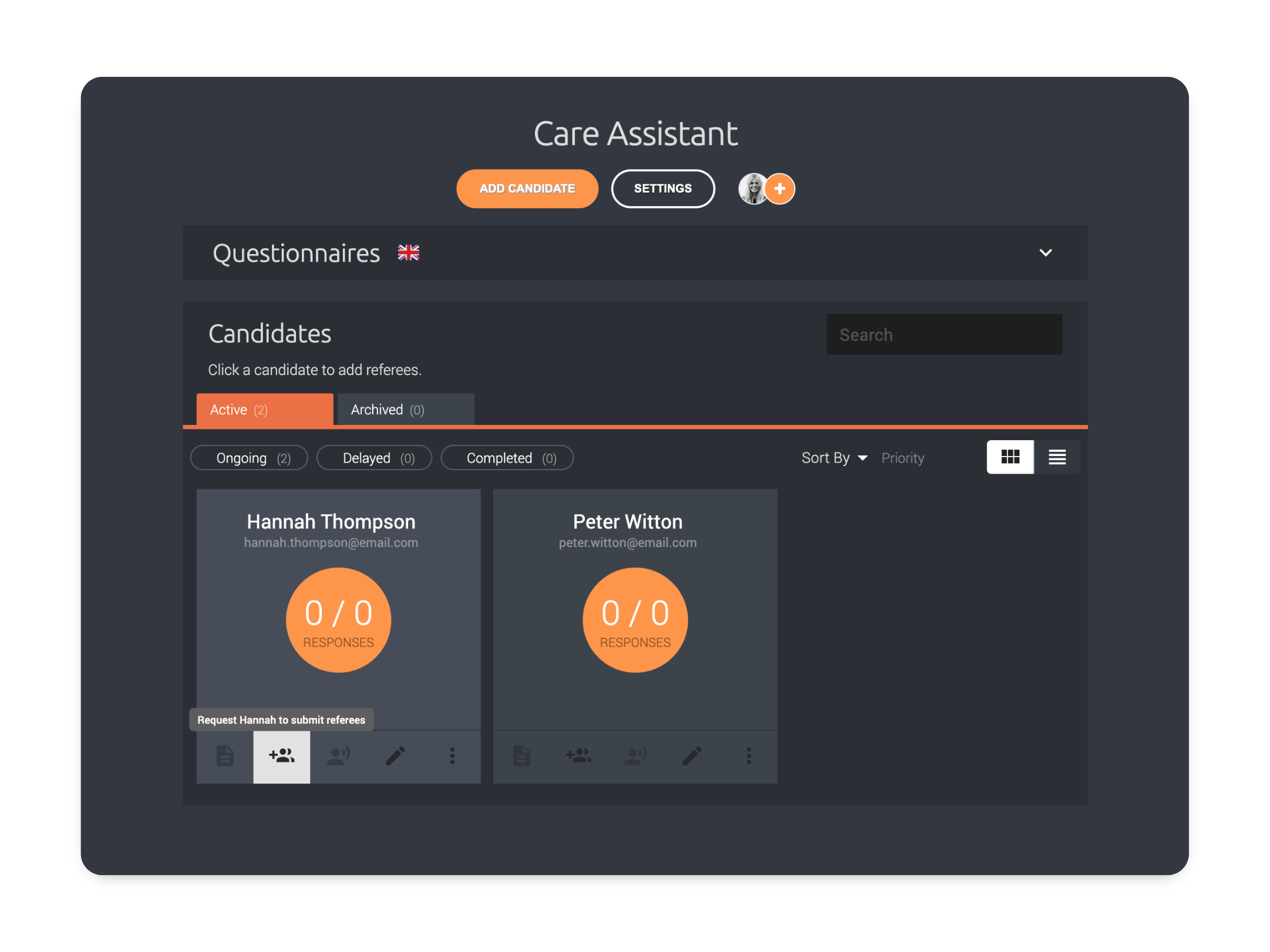 Recruiter dashboard homepage screenshot