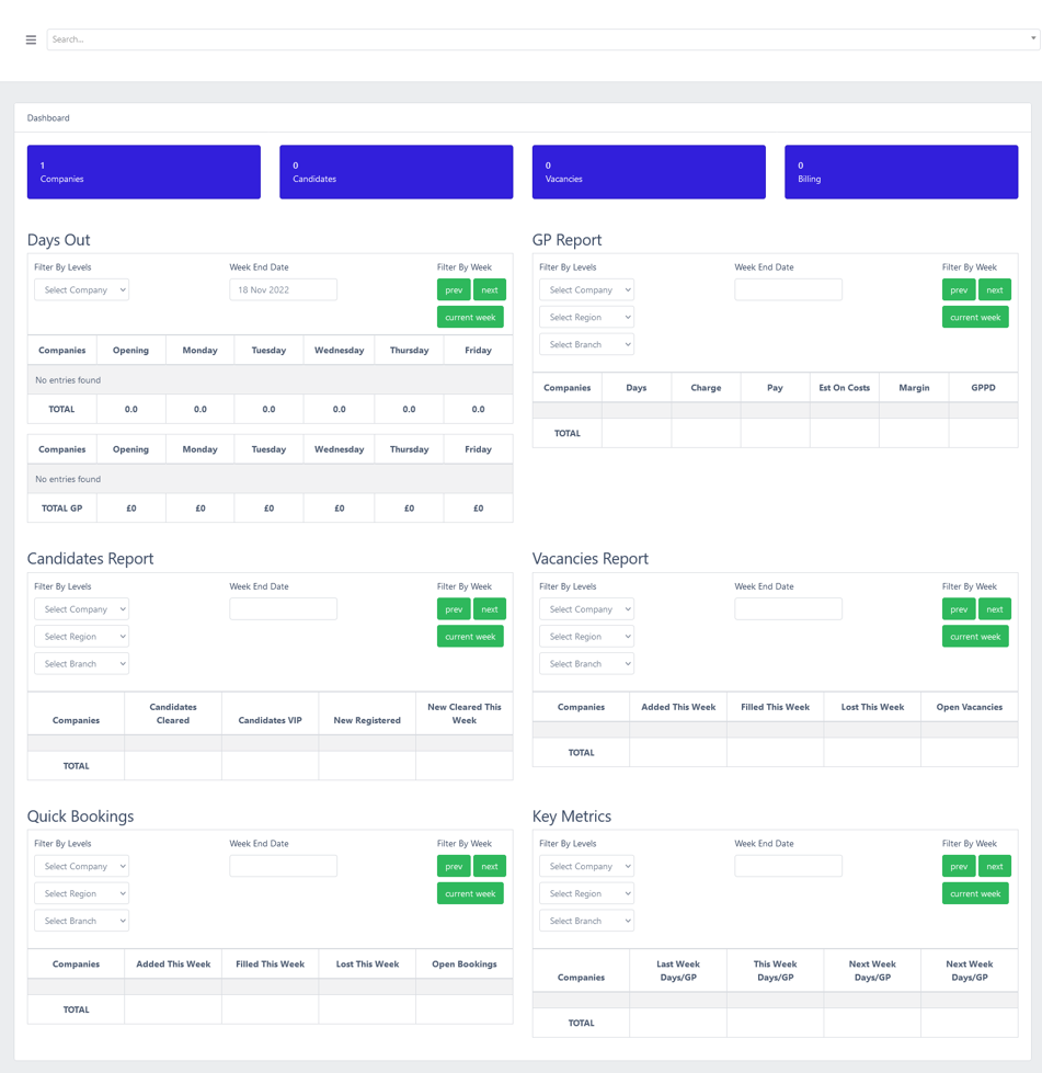 Recruiter dashboard homepage screenshot