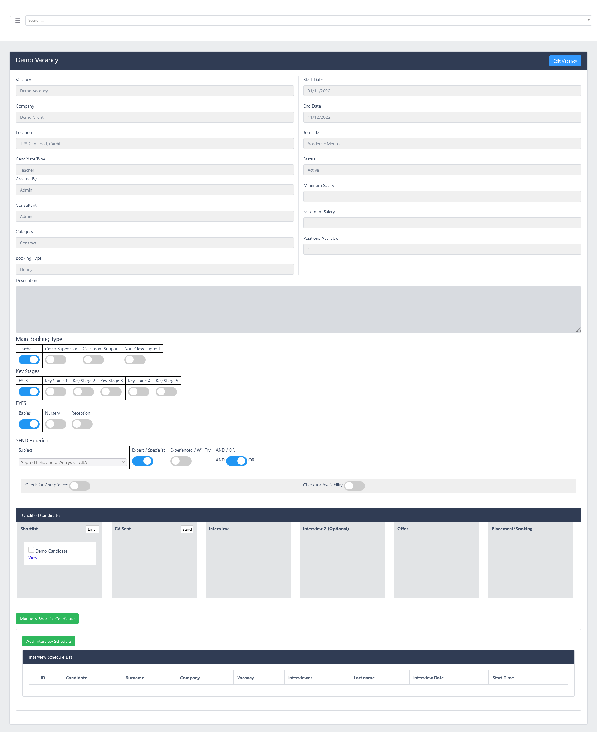 Applicant list screenshot