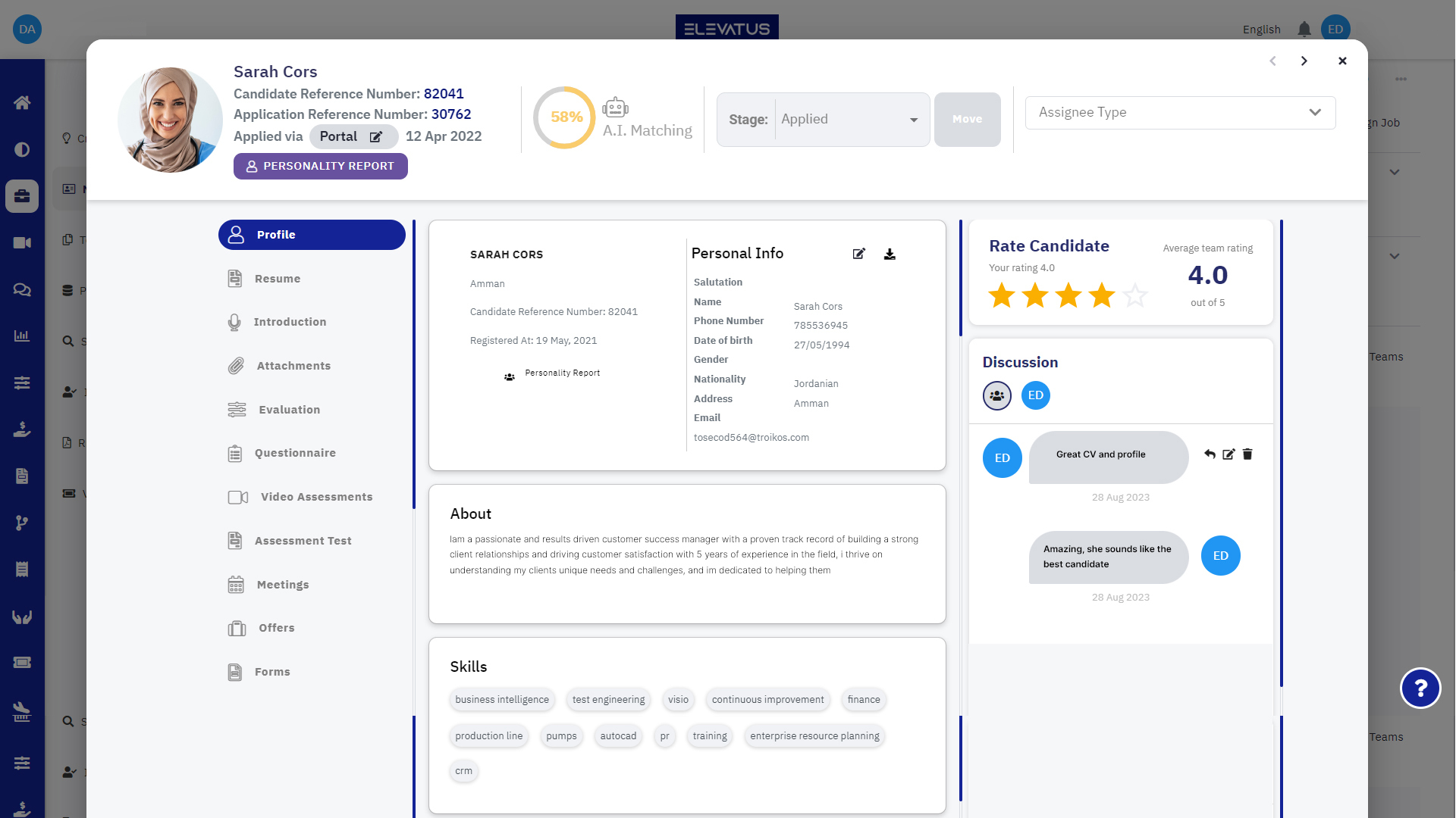 Candidate profile screenshot