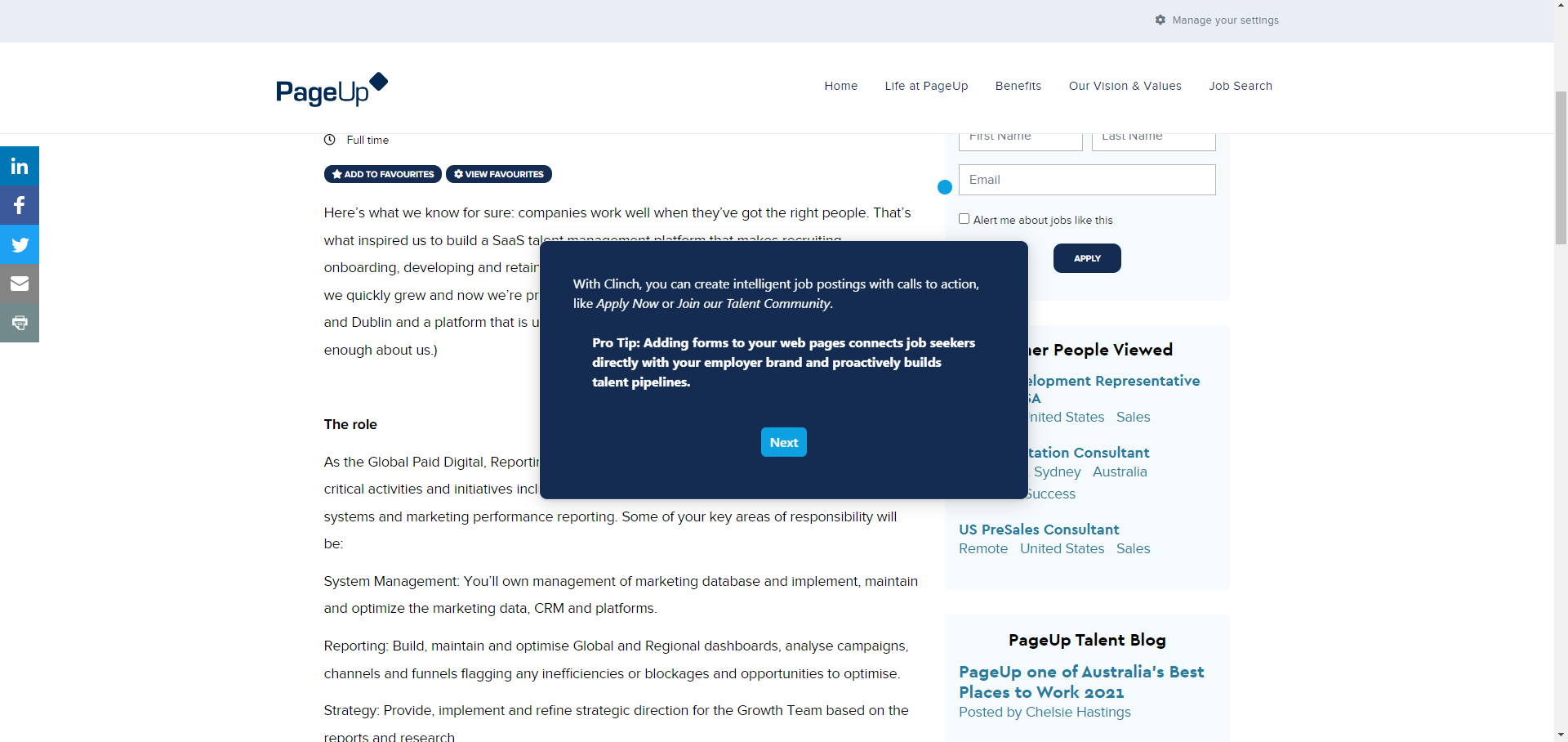 Recruiter dashboard homepage screenshot