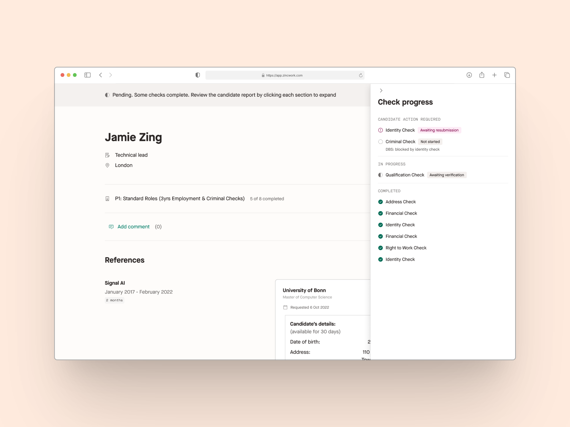 Candidate profile screenshot