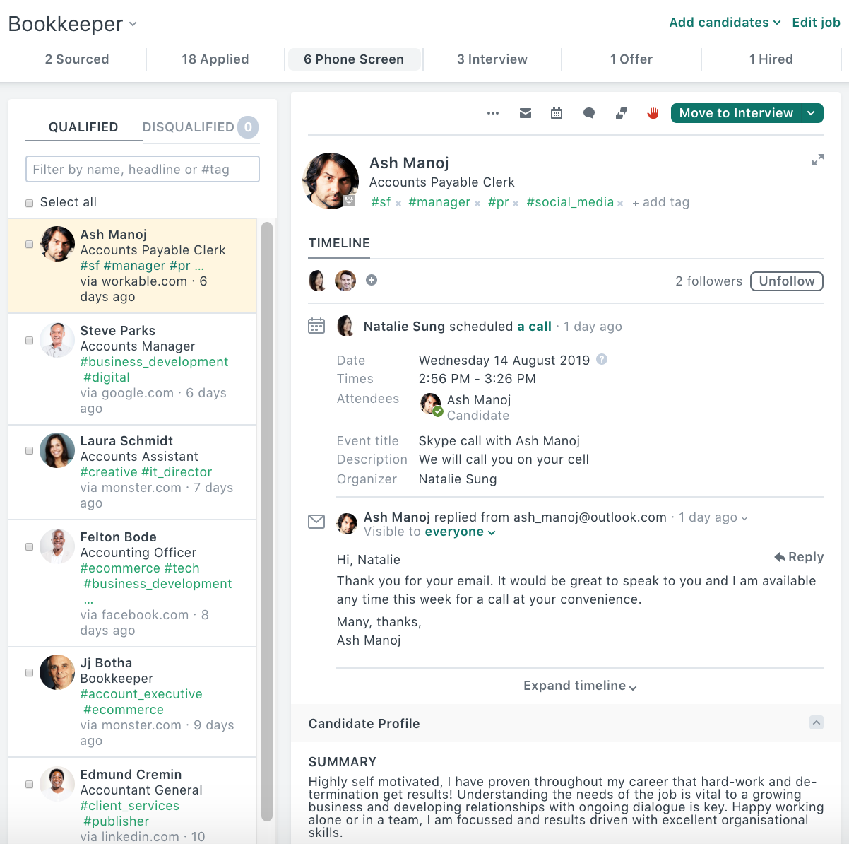 Candidate profile screenshot