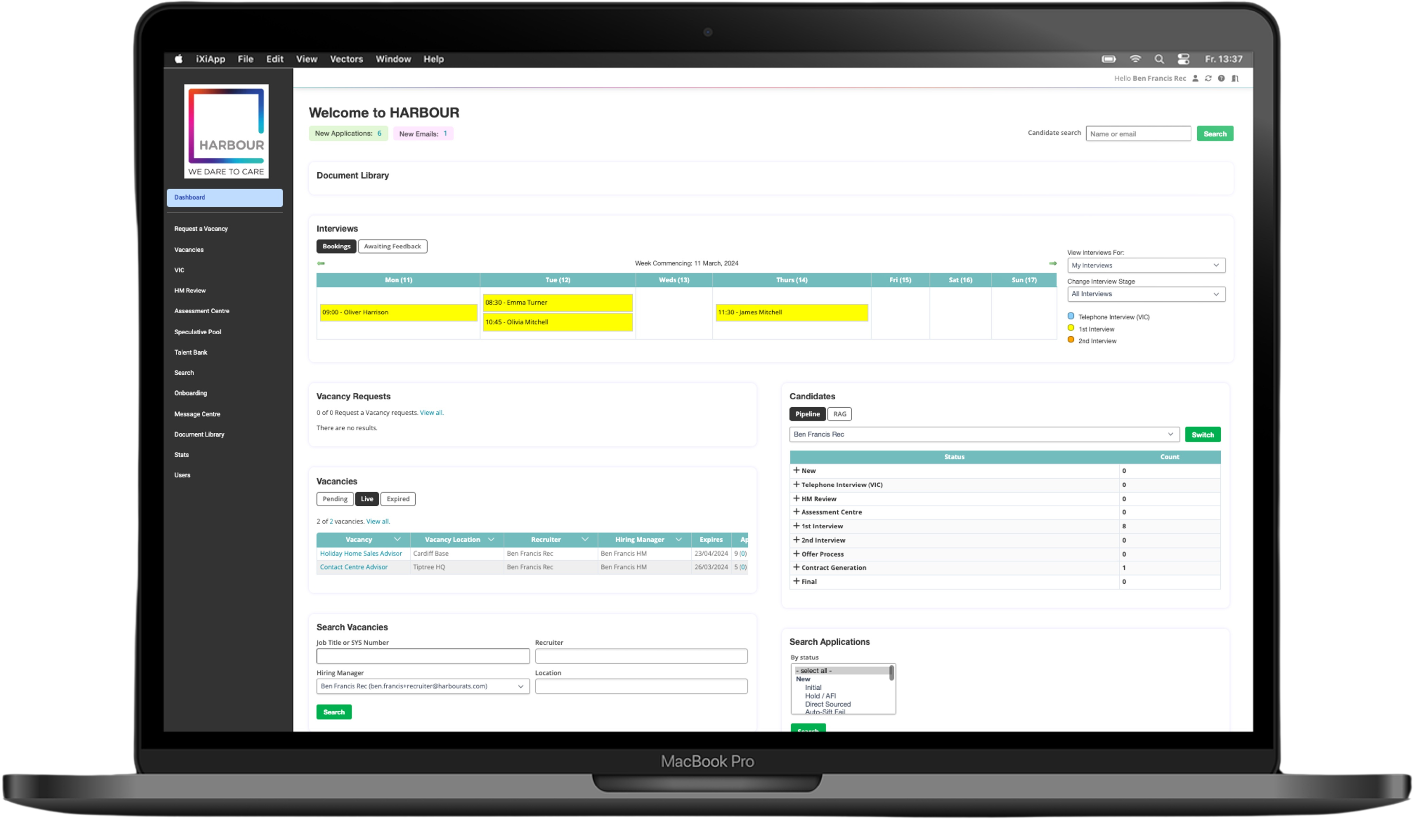 Recruiter dashboard homepage screenshot