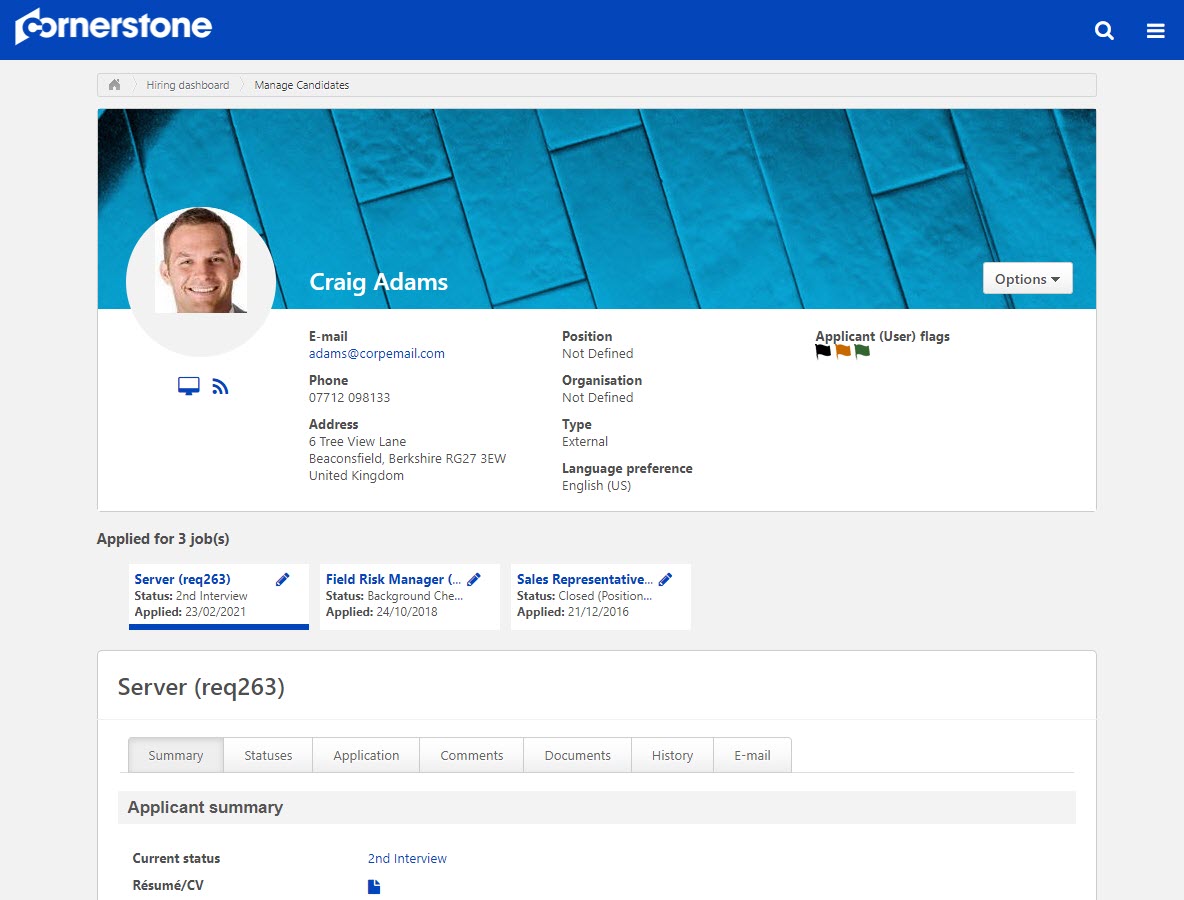 Candidate profile screenshot
