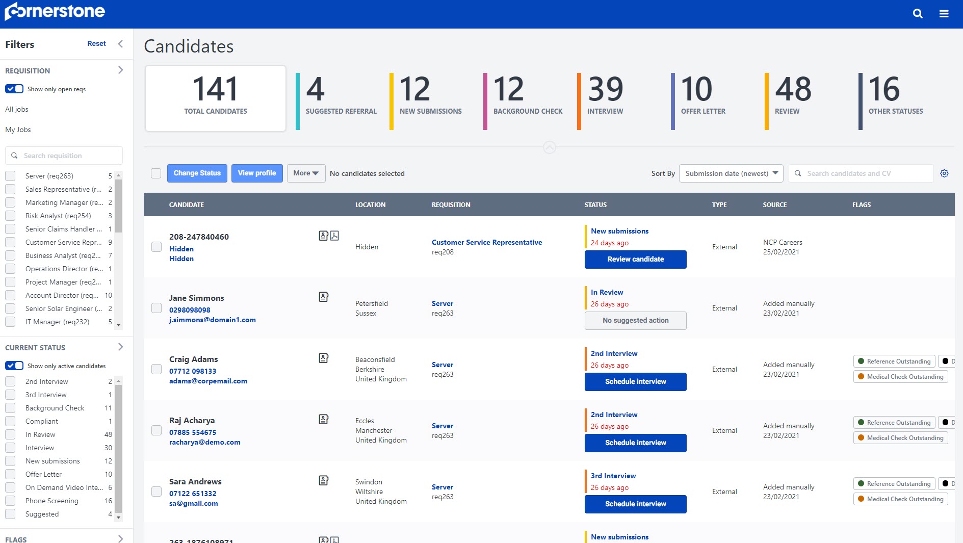 Applicant list screenshot