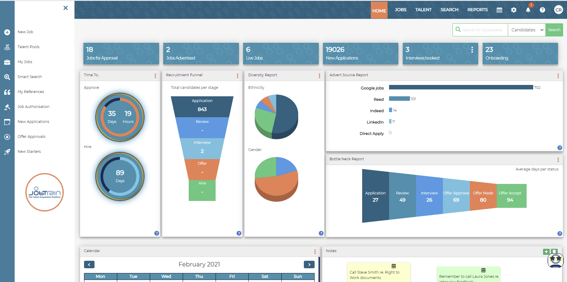 Recruiter dashboard homepage screenshot
