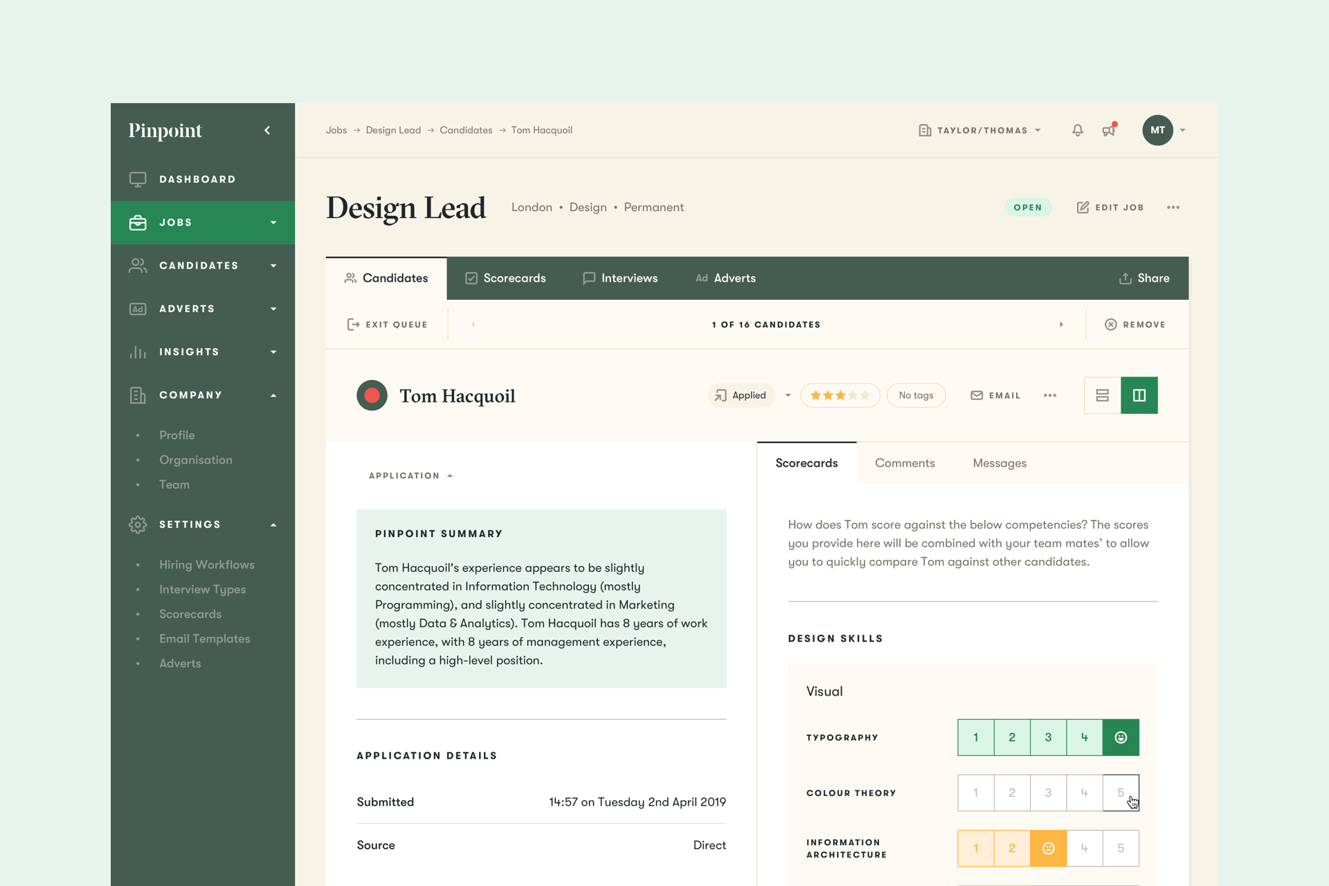 Candidate profile screenshot