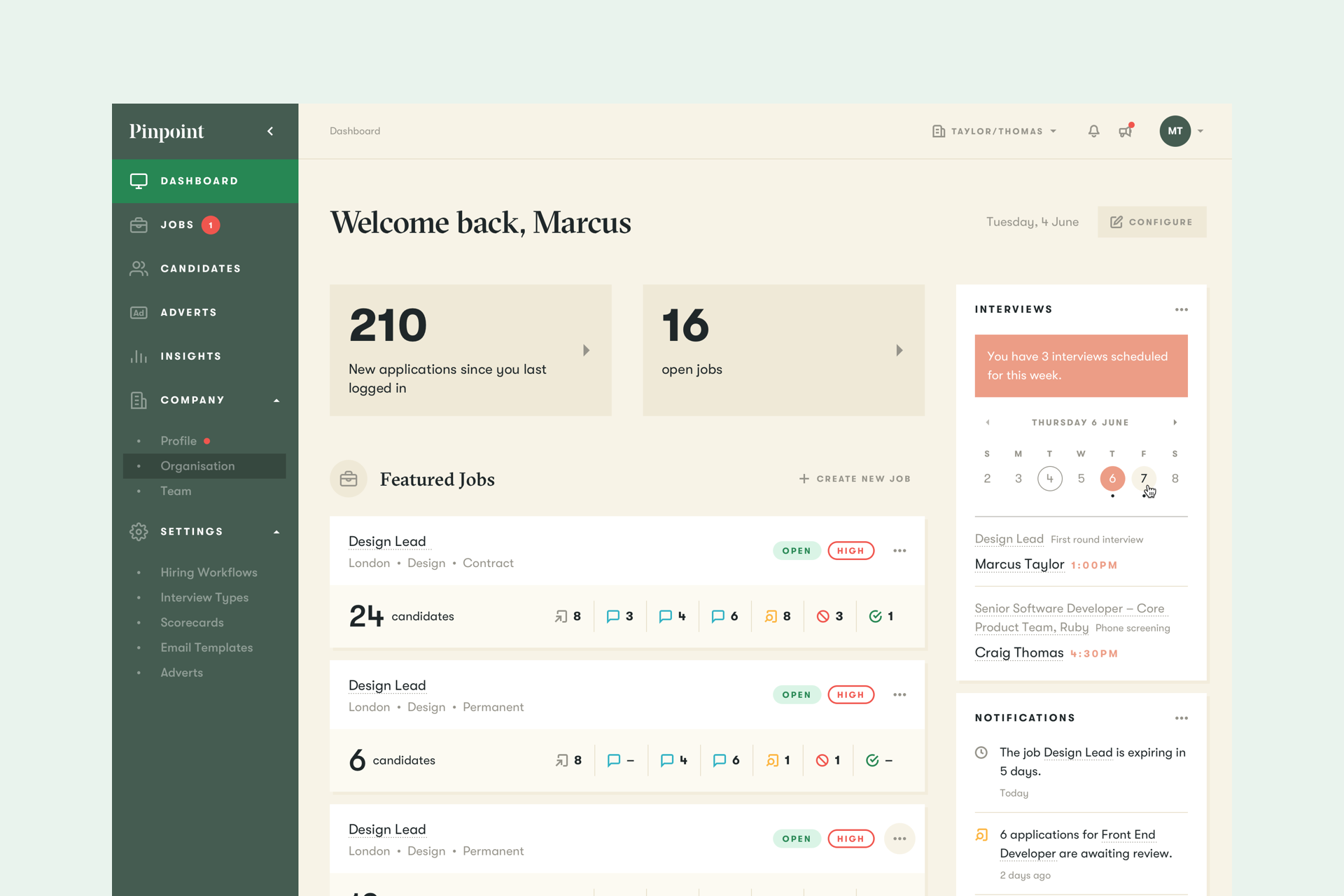 Recruiter dashboard homepage screenshot