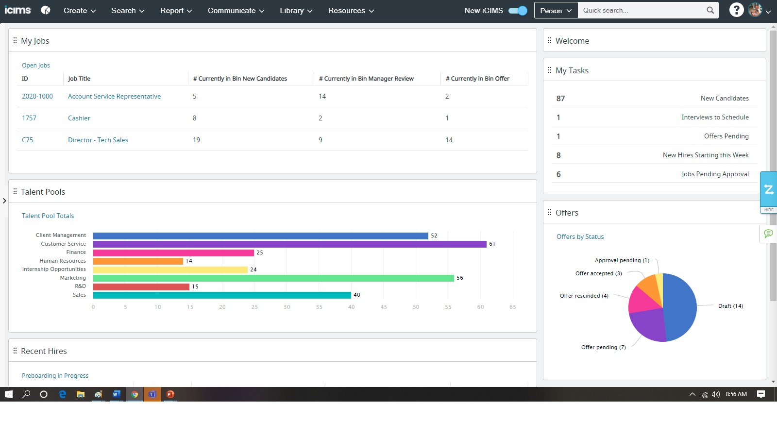 Recruiter dashboard homepage screenshot