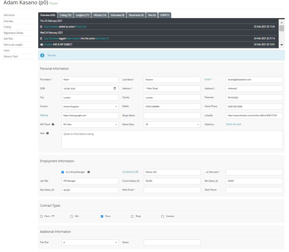 Candidate profile screenshot