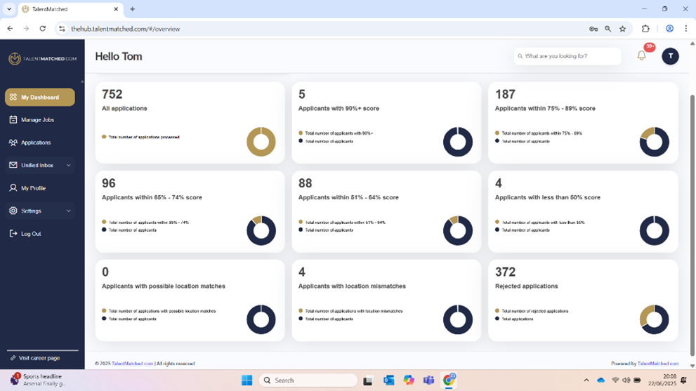 Recruiter dashboard homepage screenshot