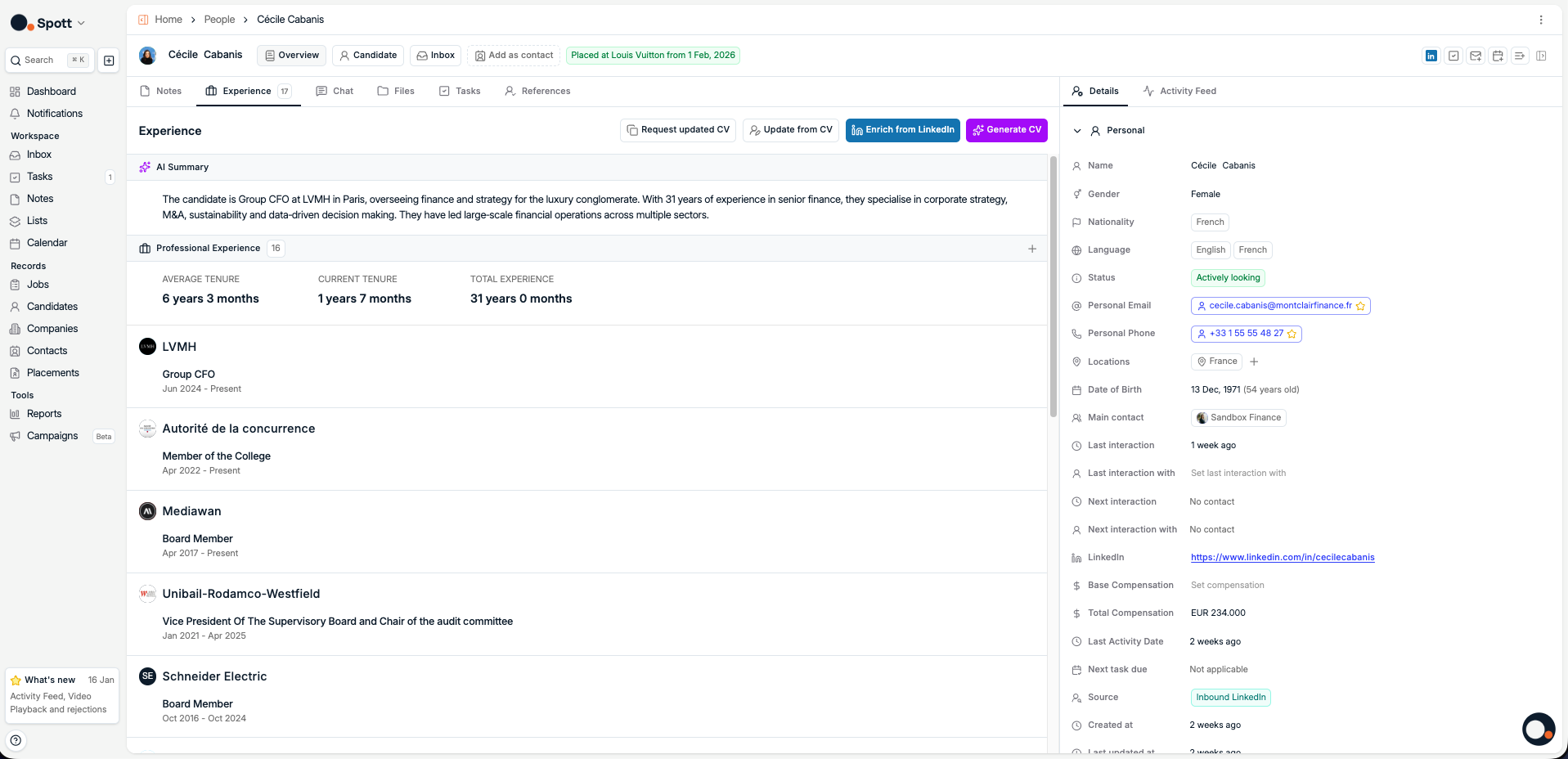 Candidate profile screenshot
