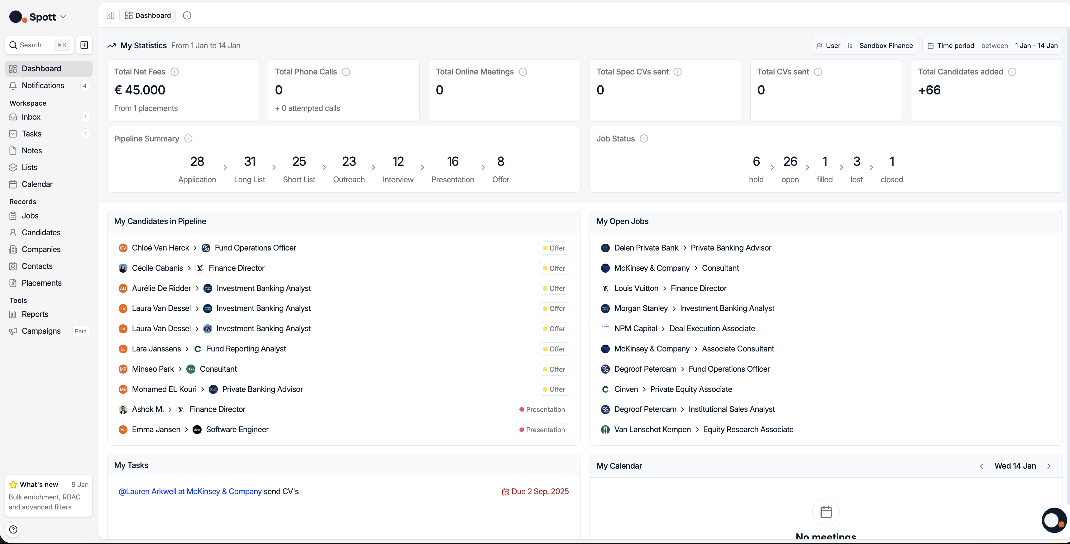 Recruiter dashboard homepage screenshot