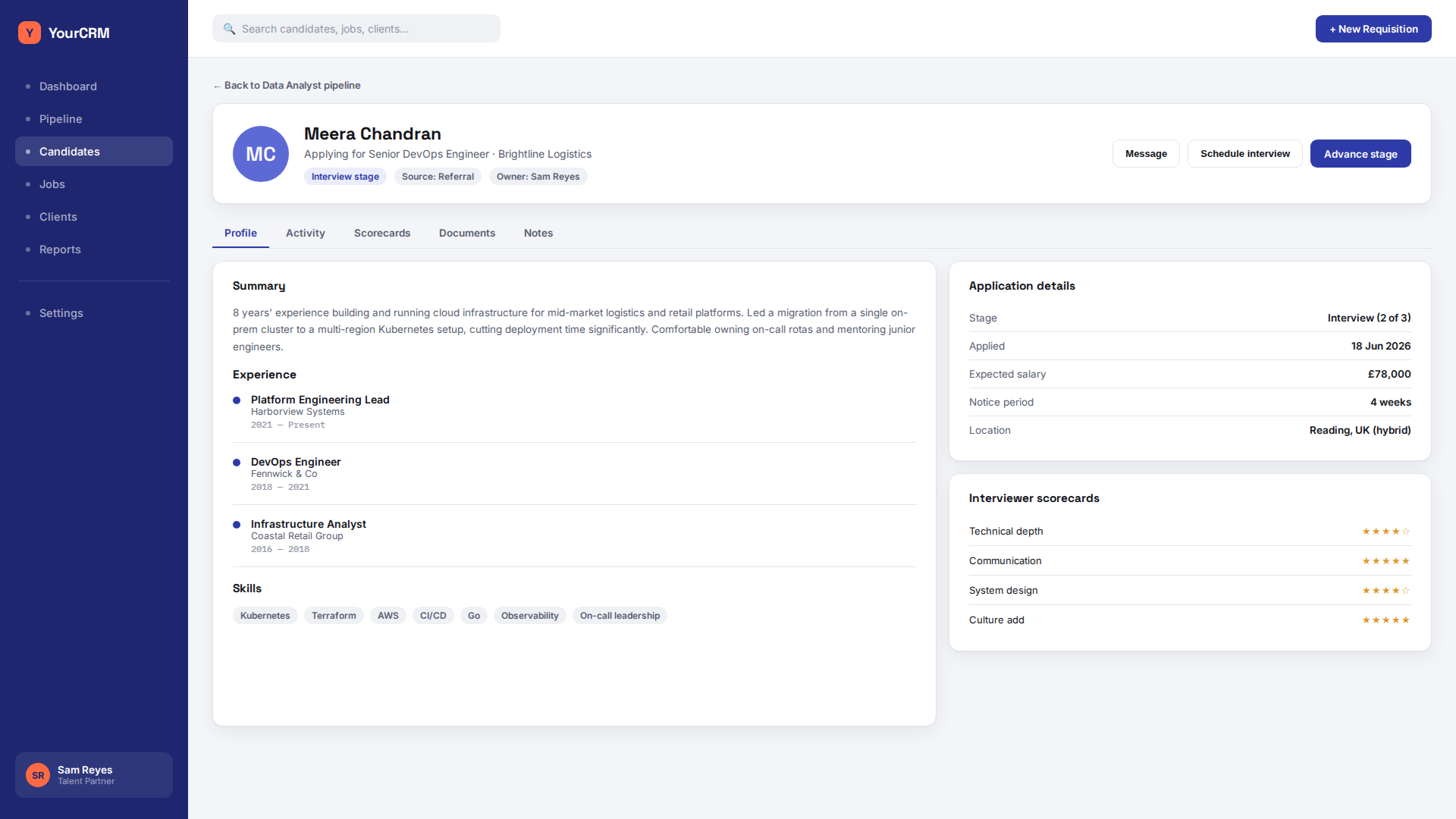 Candidate profile screenshot