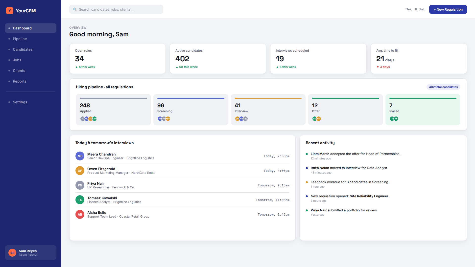 Recruiter dashboard homepage screenshot